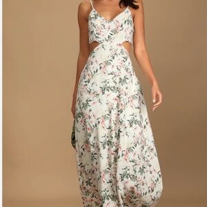 Lulu's Pink and Green Spaghetti Strap Maxi Sundress